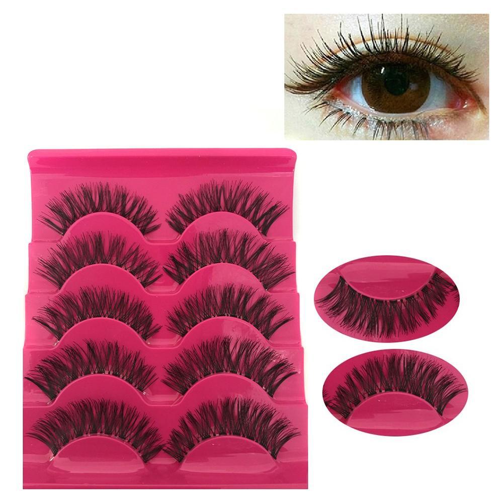 5 Pairs Cosmetic Long Cross Soft Thick Handmade Black False Fake Eyelashes Eye Lashes Extension