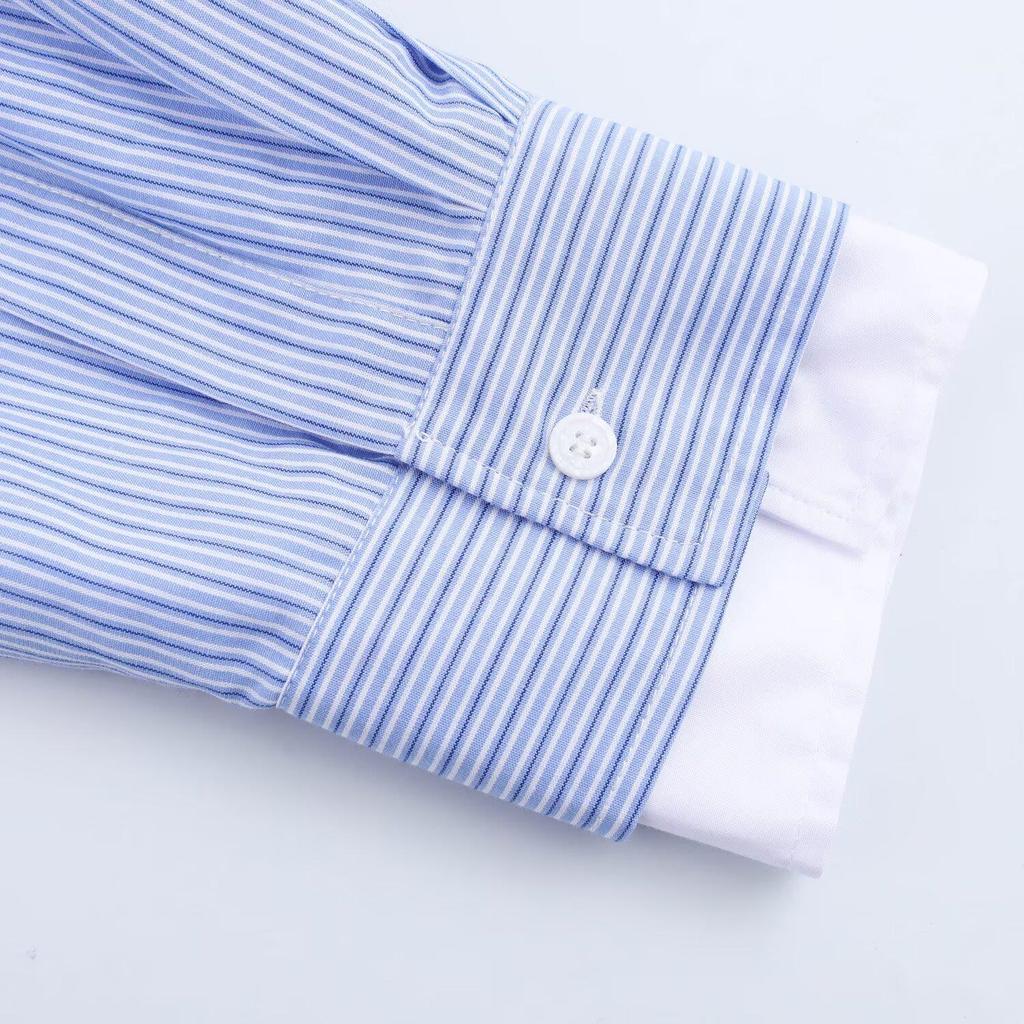 2025 Spring Women's European and American Style Poplin Patchwork Striped Shirt
