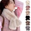 Women Plush Scarf Solid Color Imitation Pearls Embellished Scarf Thickened Warm Cross Scarf Winter Neckwear