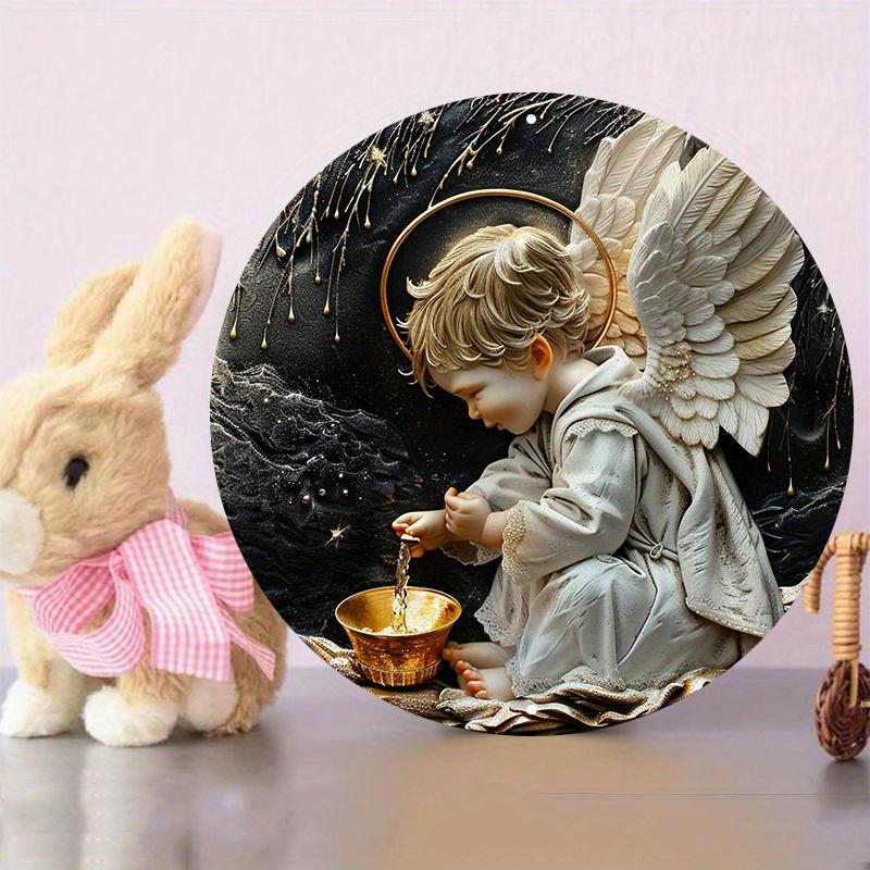 Маленький мальчик-ангел, деревянная табличка, декор для стены, деревянная, круглая художественная табличка, украшение для улицы или помещения, дверная вешалка, Angeli