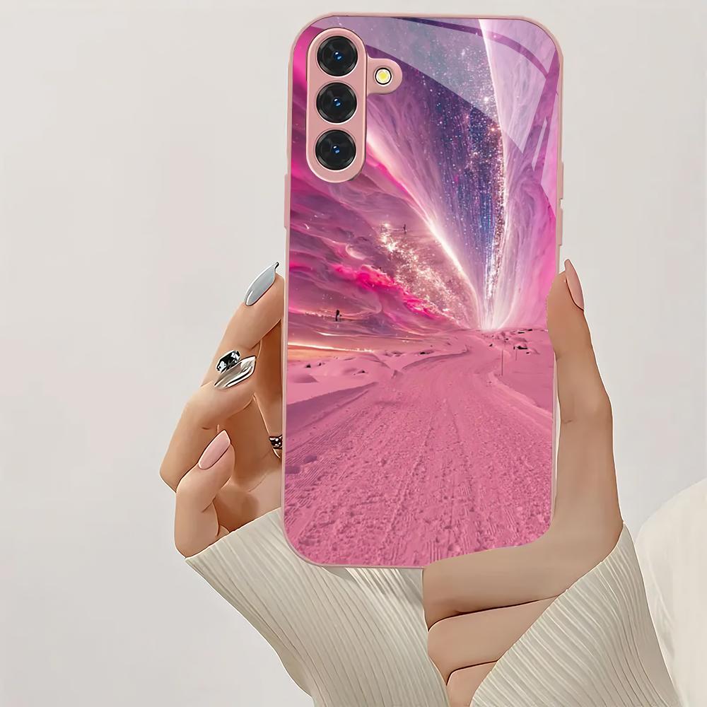 Креативный розовый стеклянный чехол для телефона, подходящий для Samsung Galaxy S26 S25 S24 S23 S22 S20 FE/Ultra/Plus, противоударная задняя крышка