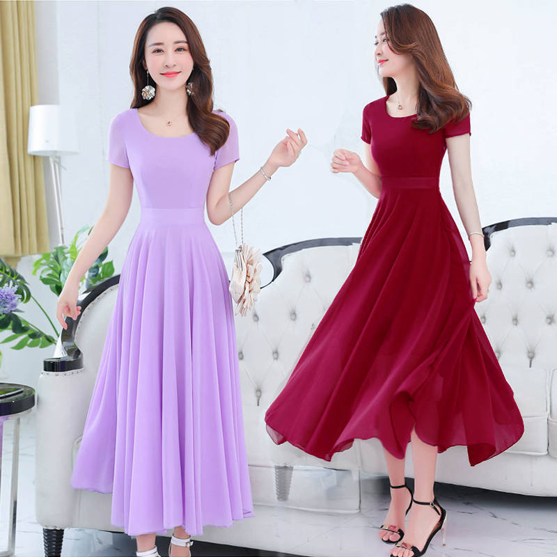 Темпераментное тонкое платье, женская большая шифоновая пляжная юбка, большой размер, длинная танцевальная юбка средней длины, элегантная длинная юбка с темпераментом