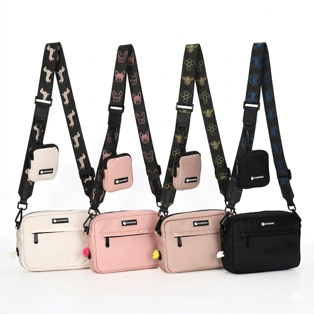 Waterproof Black Nylon Dog Walking Bag Crossbody Small Dog Treat Pouch Poop Bag Dispenser Personalized Bag for Dog Walking