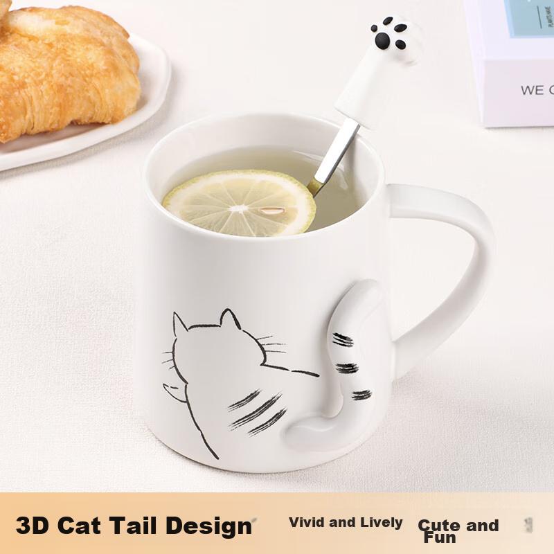 Baijie White Ceramic Mug with Lid, Large Capacity Breakfast Cup for Milk And Coffee, Couple's Cup