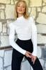 Women's Blouse New Season Fashion White High Collar Sleeves Flounce Crepe Knitted Blouse
