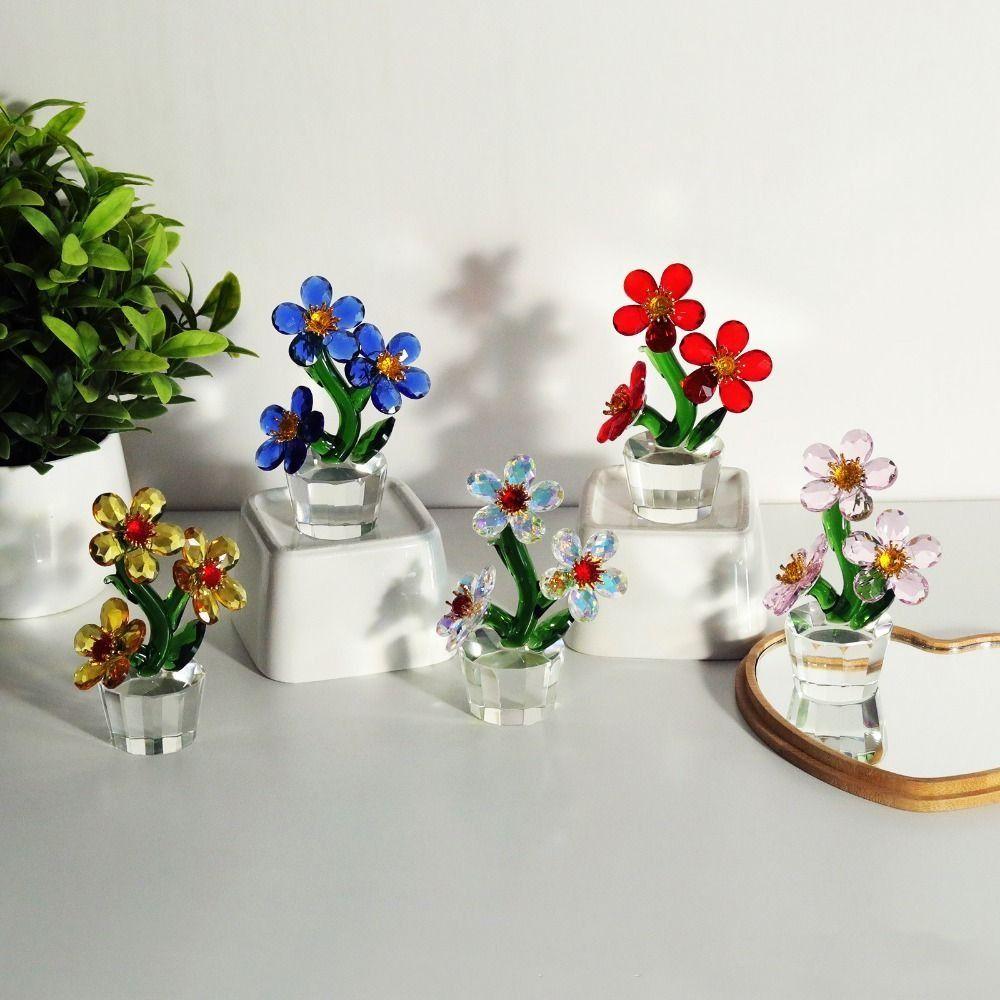 Clear Base Crystal Sunflower Ornament Handcraft Flowers Plants Collectible Living Room