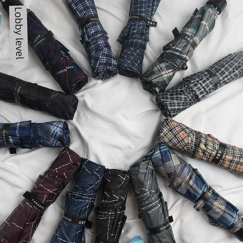 Old Brand Paradise Umbrella Checkered Umbrella Men and Women 3-Fold Umbrella Oversized Ten Bones Double Business Umbrella Steel Rib Umbrella