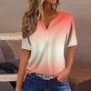 Women's Fashion Casual Vintage Gradient V-Neck Short Sleeve Decorative Button T-Shirt Top