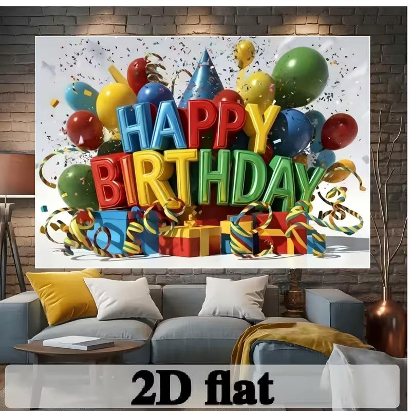 2D Colorful Happy Birthday Backdrop for Kids & Toddler Birthday Parties