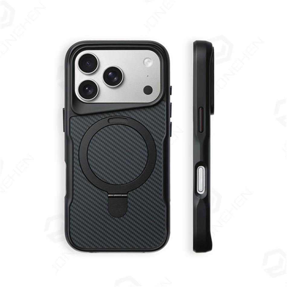 Для Невидимая подставка Углеродное волокно Магнитный чехол Для Для Iphone 16 17Pro max 14 1 Pro 13 12 Air Мягкая резина Броня Чехол