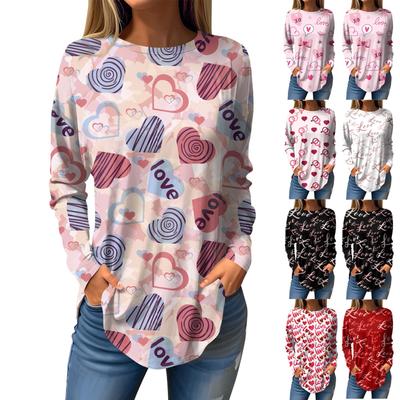 Футболки женские осенние повседневные рубашки с длинным рукавом толстовка винтажный графический принт топ пуловер ко Дню святого Валентина