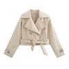 Kaslead New Women clothes Western Style Fashion Simple and Versatile Short Belt Long sleeve Trench coat Jacket