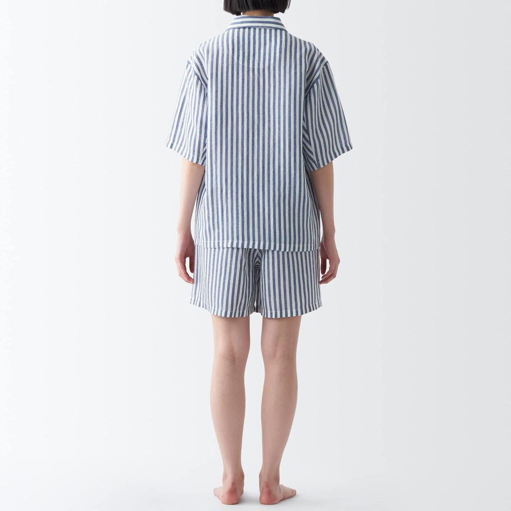 Пижама с короткими рукавами из льна MUJI Naturally Derived Cool Touch Lyocell FDB06A3S Navy Stripe L для женщин