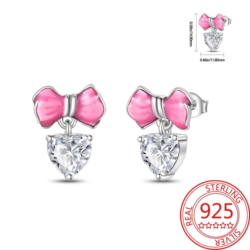 Pink Series 925 Silver Romantic Flower Butterfly Unicorn Tulip Geometry Earrings Boutique Jewelry Gifts