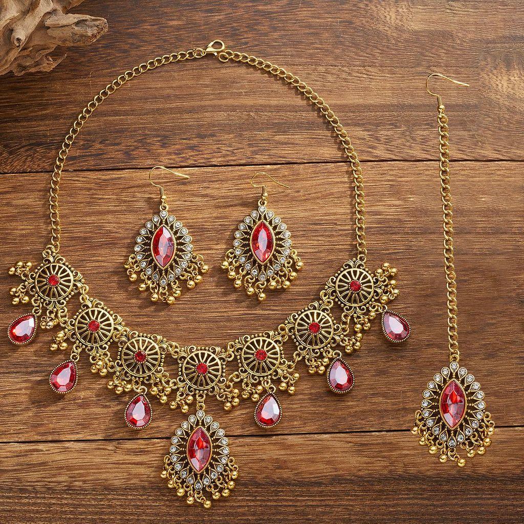 Middle East Ethnic Style Necklace And Earring Set With Water Dazzle Drop For Women