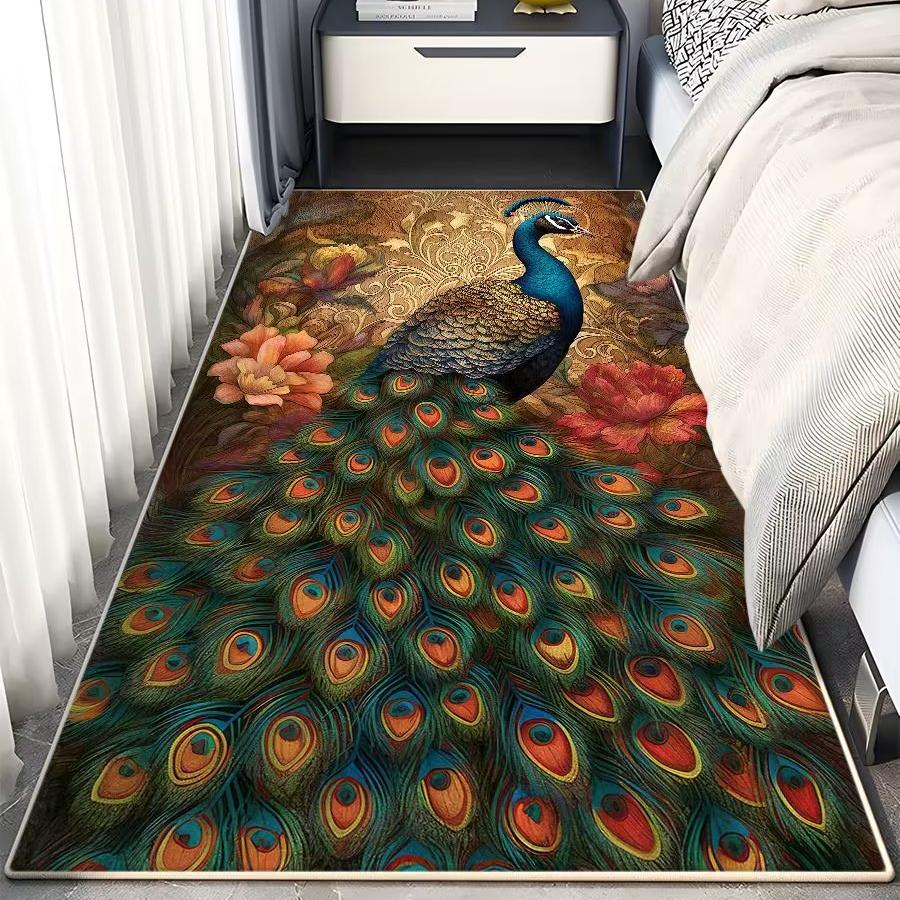 3D ковер с принтом павлина для гостиной, журнальный столик, напольный коврик для спальни, прикроватный коврик для коридора, противообрастающий декоративный напольный коврик