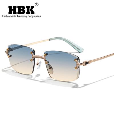 HBK Новые Роскошные Женские Солнцезащитные Очки Без Оправы ВЫСОЧАЙШЕГО Качества Ретро Металлические Солнцезащитные Очки Женские Маленькие Квадратные Градиентные Очки Мужские