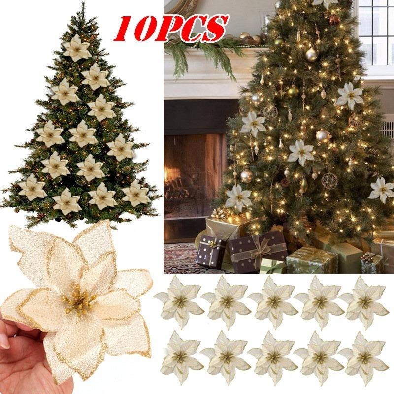 Christmas Flowers Christmas Tree Decor False Flower Glitter Wedding Party Artificial Flowers Decor AVE