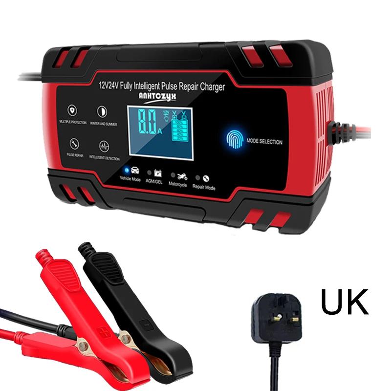 Car Battery Charger 12V 24V Pulse Repair LCD Display Smart Fast Charge AGM Deep Cycle GEL Lead-Acid Charger For Auto Motorcycle