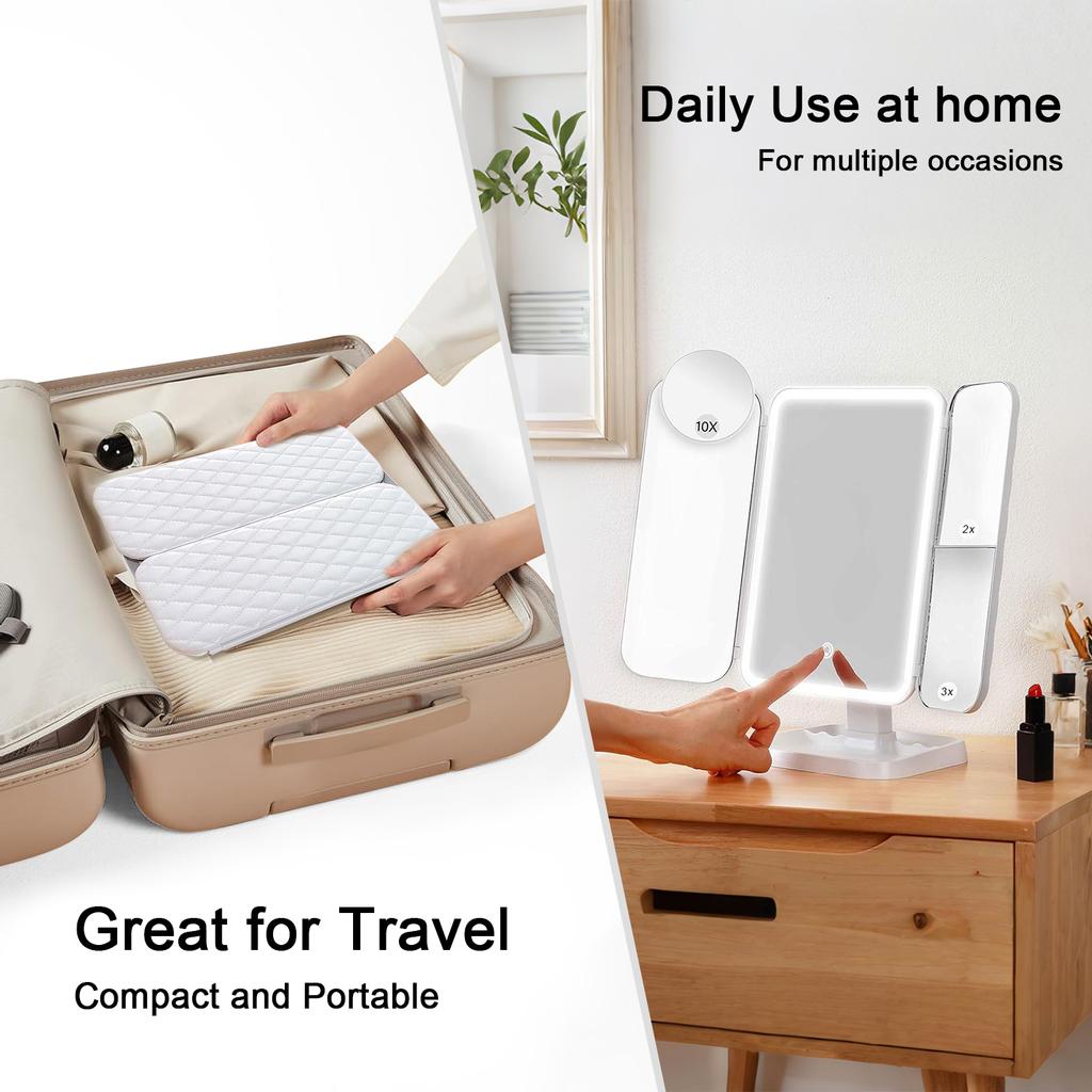 Трехкратное зеркало для макияжа со светодиодной подсветкой Зеркало для туалета в общежитии Красота Осветите свой заполняющий свет с помощью умного дополнительного зеркала для макияжа Tri