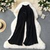 Женские брюки, эластичные брюки с высокой талией, регулируемый шнурок, плиссированные стильные широкие брюки, однотонные повседневные брюки