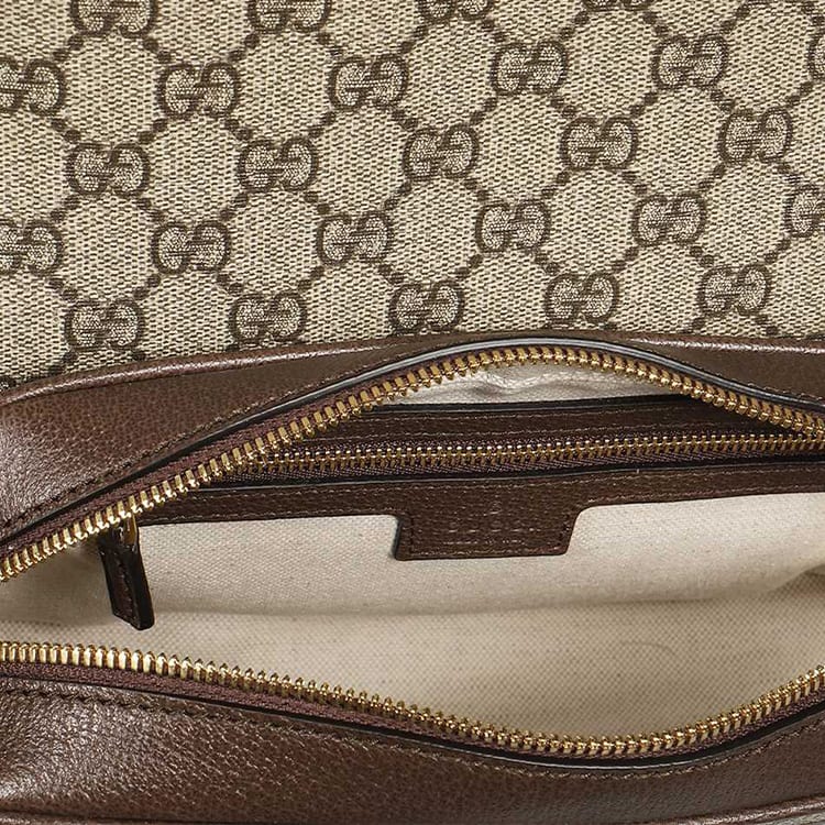 GUCCI Ophidia Canvas With Leather Trim Crossbody Bag, Shoulder Bag Women's Beige & Ebony 722117-FAAX3-9789