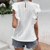 Summer Women Hollow Out White Shirt Ruffled Solid Blouse Tops