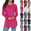 Women's Monochrome Long Sleeved Round Neck Slim Fit Bottom Shirt Casual Pullover Top