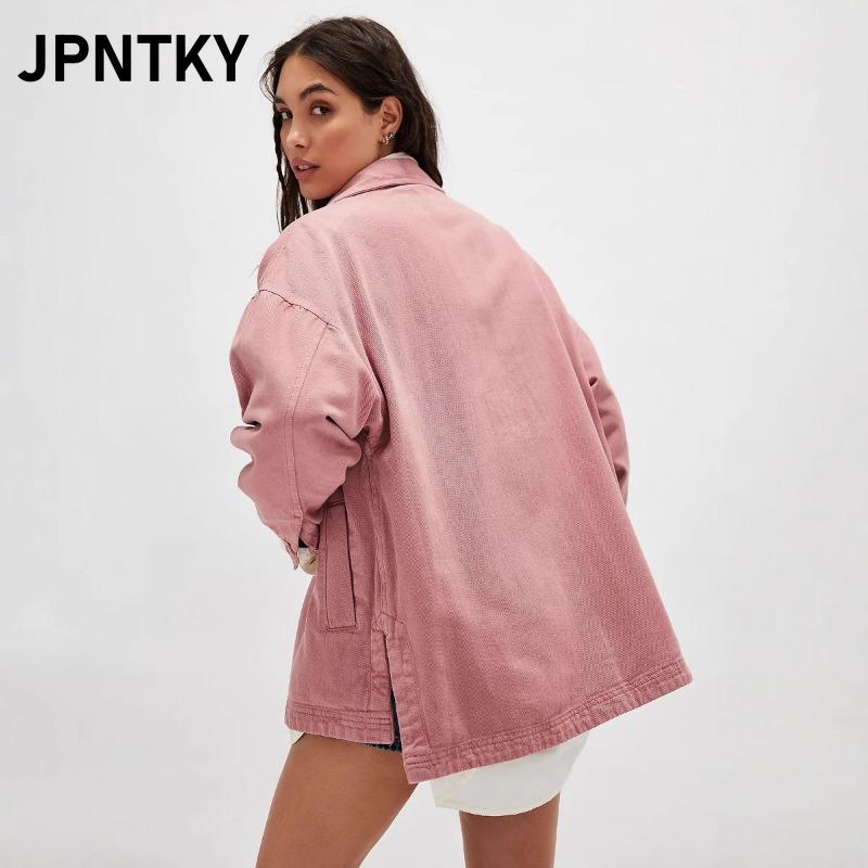 JPNTKY Женские винтажные повседневные однотонные принтованные куртки и пальто с длинным рукавом и воротником-поло на осень-зиму