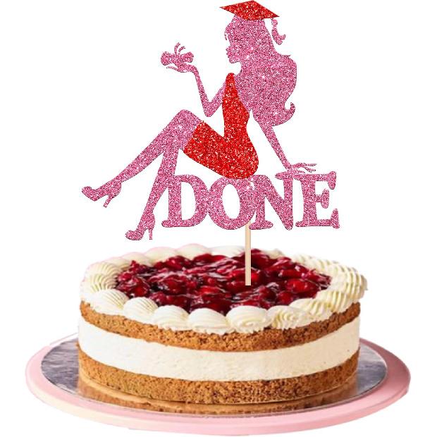 1 PCS High Heel Girl Graduation Cake Topper Black Pink Glitter Done Diploma Class of 2025 Congrats Grad Cap Cake Pick for 2025 Senior High School