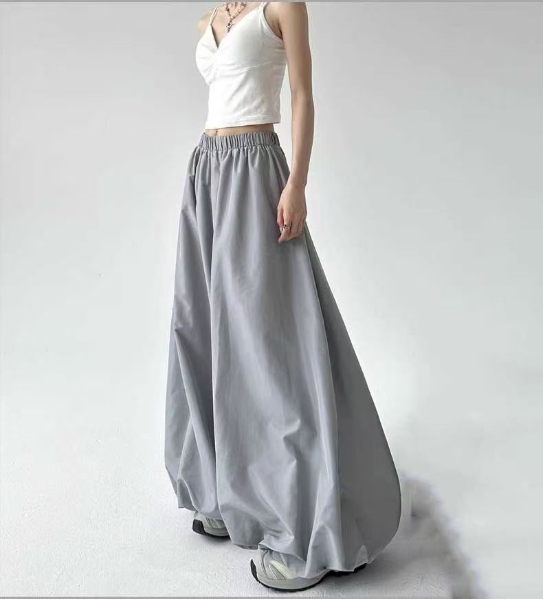 Gray Loose Wide Leg Pants Women's High Waist A-Line Casual Lazy Lantern Trousers Autumn Slimming Long Pants