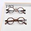 2Pcs Suit Retro Small Round Frame Reading Glasses For Men Double Bridge Eyeglasses Glasses Men Artistic Frame Glasses +1 To +4.0
