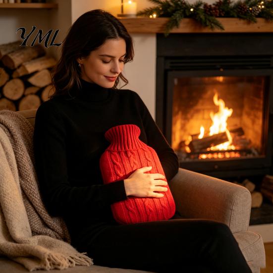 Home Use Hot Water Bag 2000ML Bottle with Knit Cover, Leakproof Rubber Menstrual Cramp Relief for Pain Relief, Winter Warm Neck, Shoulder Back
