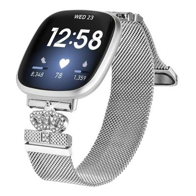 Для Fitbit Versa 4/Sense 2 Ремешок для часов Серебристый Нержавеющая сталь Застежка-корона Миланский браслет