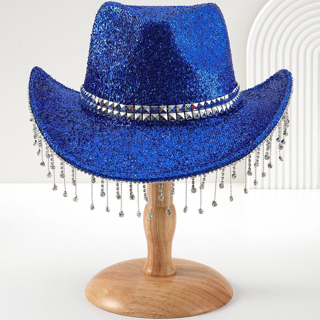 Shimmering Rhinestones Fringed Hat for Women Men Musical Festival Fedoras Hat with Large Glittering Powder for Parties