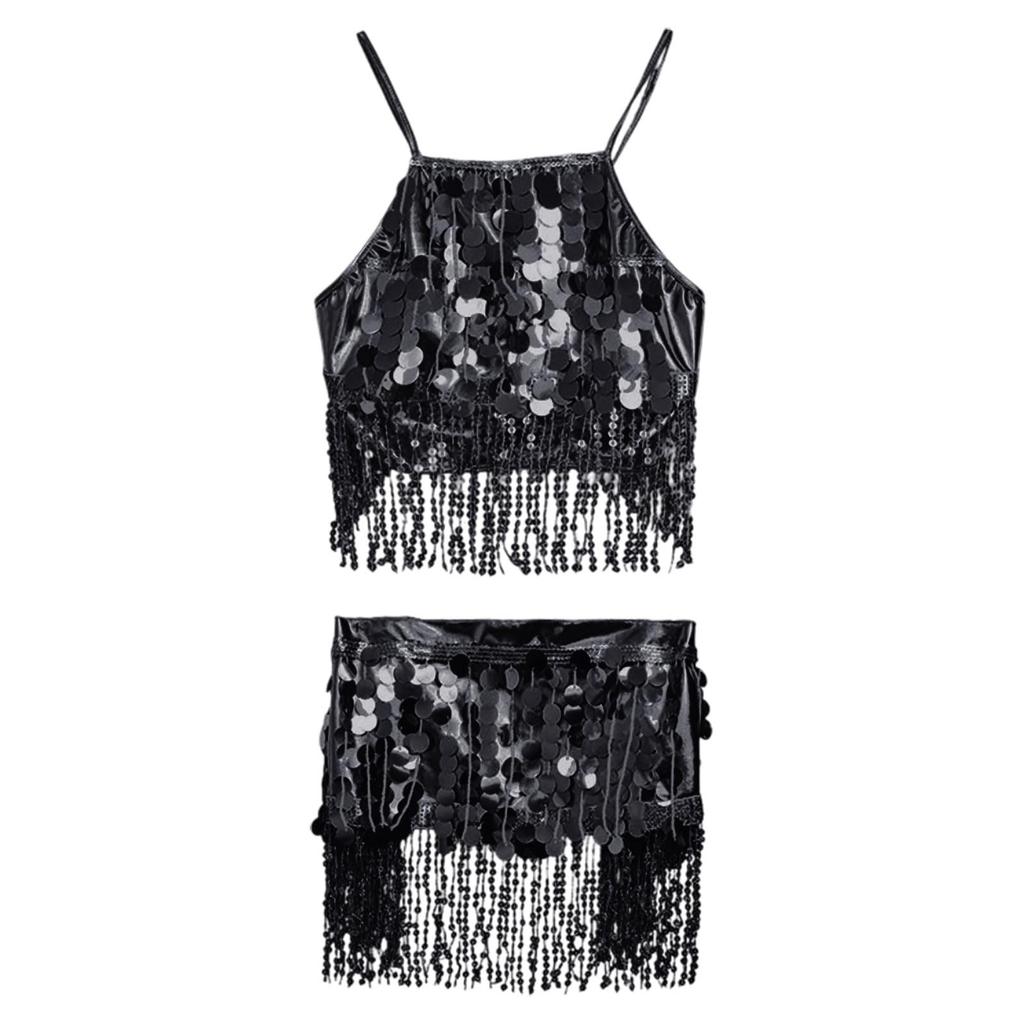 2 Pieces, Bra With Sequined Tassels, Fringed Top, Belly Dance Skirt, Carnival, Club, Costumes