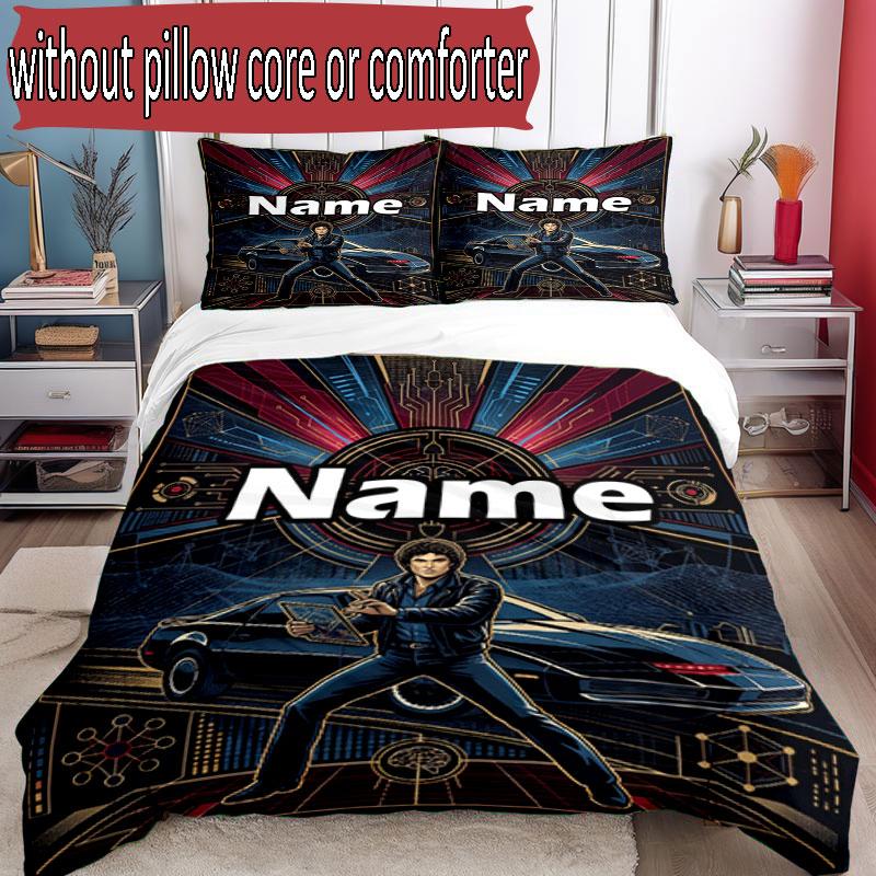 3pcs Duvet Cover Set (1*Duvet Cover + 2*Pillowcase, Without Core), Custom Name Knight Rider Pattern Bedding Set, Home Bedroom Decor Gift
