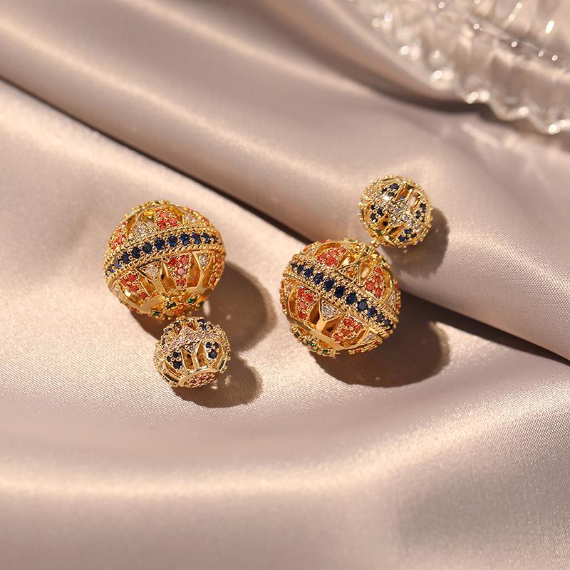 "2023 New Style Hollow Ball Exaggerated Round Earrings - High-End Ancient Design for Women"