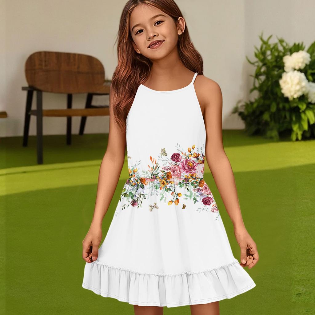 Детское летнее повседневное модное платье с круглым вырезом, однотонное, без рукавов