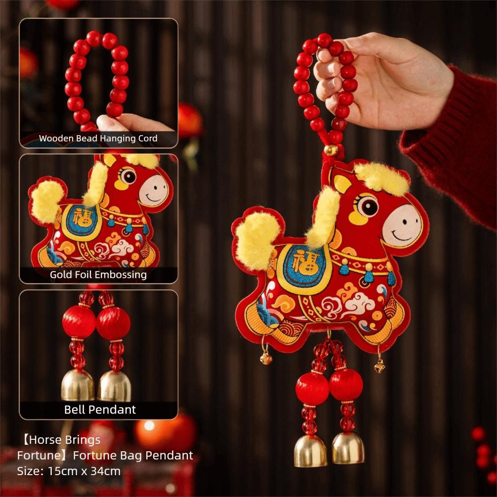 Bell Pendant Festive Ornaments Wooden Bead Lanyard Year Of The Horse  Living Room