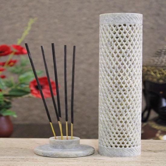 26.67 Cm Soapstone Marble Work Incense Holder Tea Light Candle Holder Diffuser Agarbaati Stands Free 6 Incense Sticks