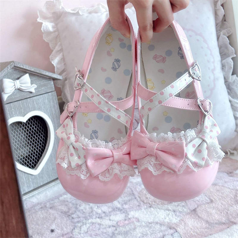 2025 новая летняя женская обувь на одинарной подошве, милая и симпатичная, нескользящая, лолита, в горошек, с бантом, с круглым носком, JK, туфли на одинарной подошве, женские