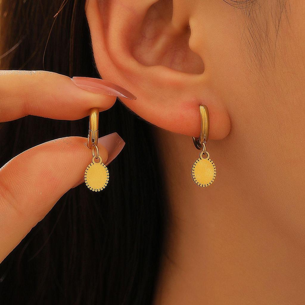 Изысканная Мода Универсальные Минималистичные Геометрические Серьги-Подвески Овальной Формы в Виде Сердца из Нержавеющей Стали для Женщин