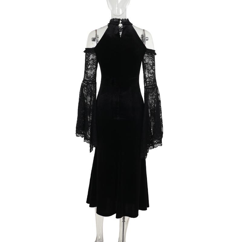 AltGoth Palace Style Готическое бархатное платье для женщин Хэллоуин Fairycore Grunge кружевное пэчворк халтер с высокой талией корсетное платье праздничная одежда