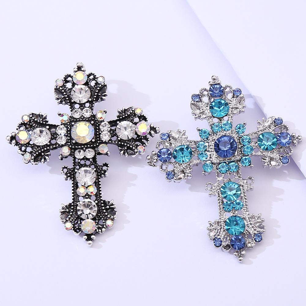 2026 Fashion Creative Alloy Rhinestone Cross Brooch, Personality Trend Women's Clothing Brooch Ornament Pin