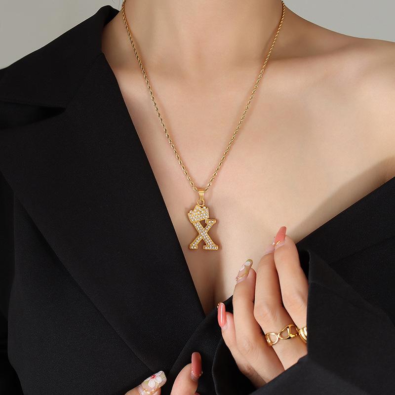 Smart Crown Necklace Korean Version Creative Fashion Design Zircon 26 Letter Pendant Gold-Plated Collarbone Chain Jewelry