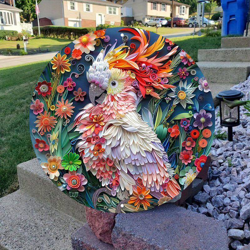 Wooden Art Sign, Flat Bird and Floral Wreath, Weather-Resistant, Pre-drilled Dormitory and Home Decor, Pet Bird Theme