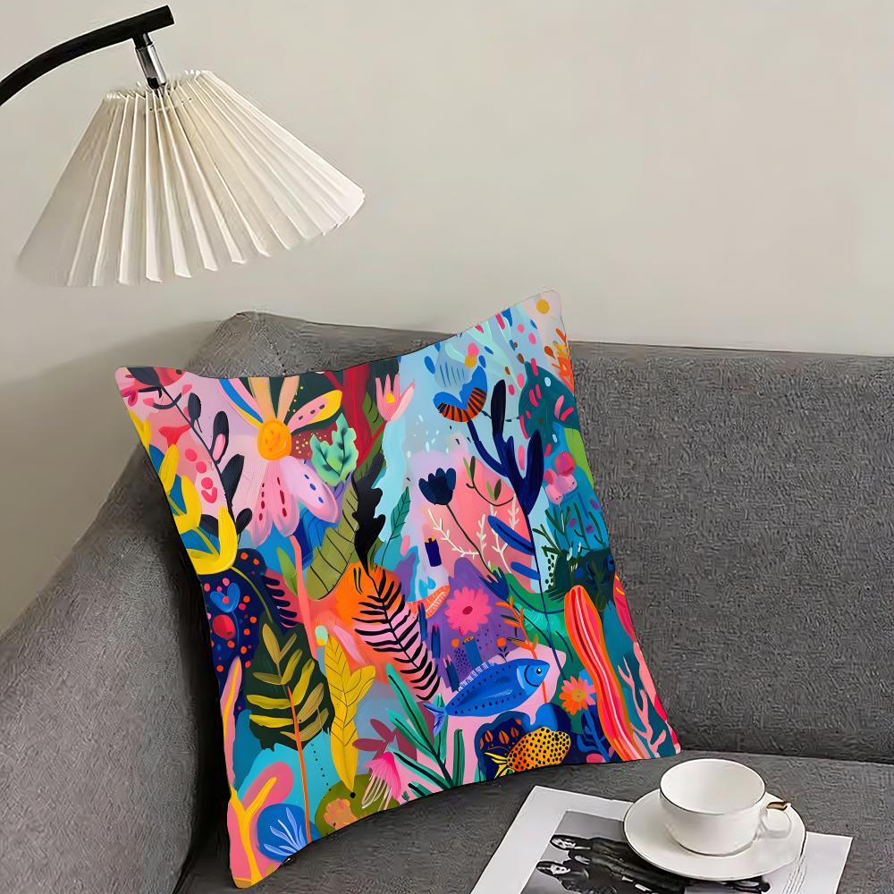 Marine Life Fashion Cushion Cover Pillowcase Ultra Soft Skin Friendly Fabric Cloud Like Comfort Concealed Zipper