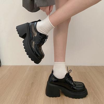 Черные толстые туфли на высоком каблуке в британском стиле, маленькие кожаные туфли женские 2025 новые осенне-зимние универсальные с круглым носком на платформе Мэри Джейн одинарные туфли