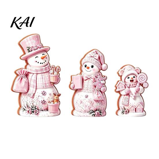 Christmas Window Display 3PCS Snowman Wooden Ornaments, Decorative Cute Festive Figures, Rustic Holiday Ornaments High-definition Printing Crafts for